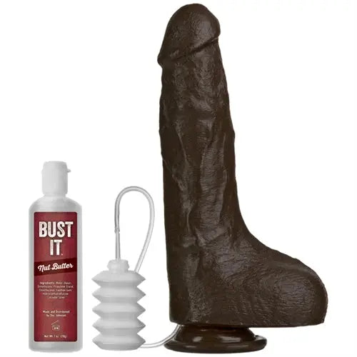 Realistic black dildo with squirting bottle and pump base