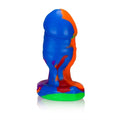 Rainbow stumpy dick-shaped butt plug with blue and green base