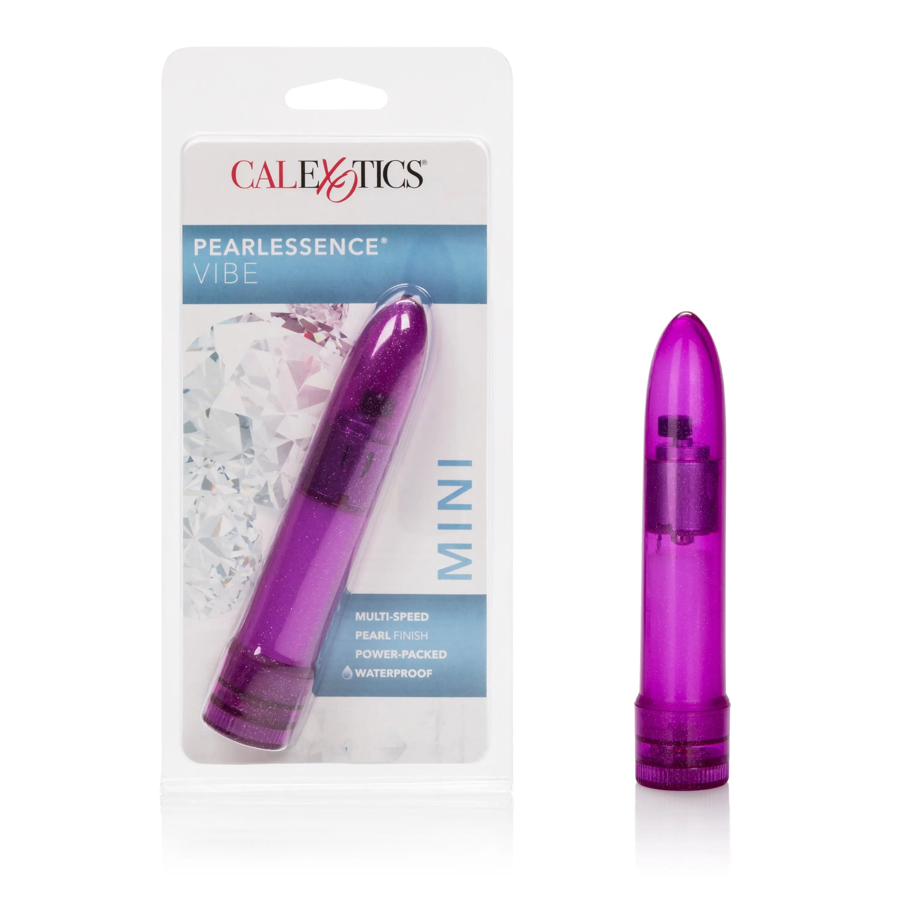 Mini bullet vibrator, glossy purple with curved tip and ridged base