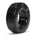 Black metallic atomic jock cockring, circular band with embossed design