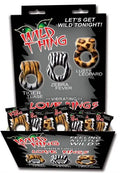 Assorted animal theme ring set in a blister display with tiger, zebra, and leopard designs