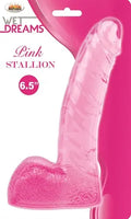 Pink textured dildo with ball base and curved tip