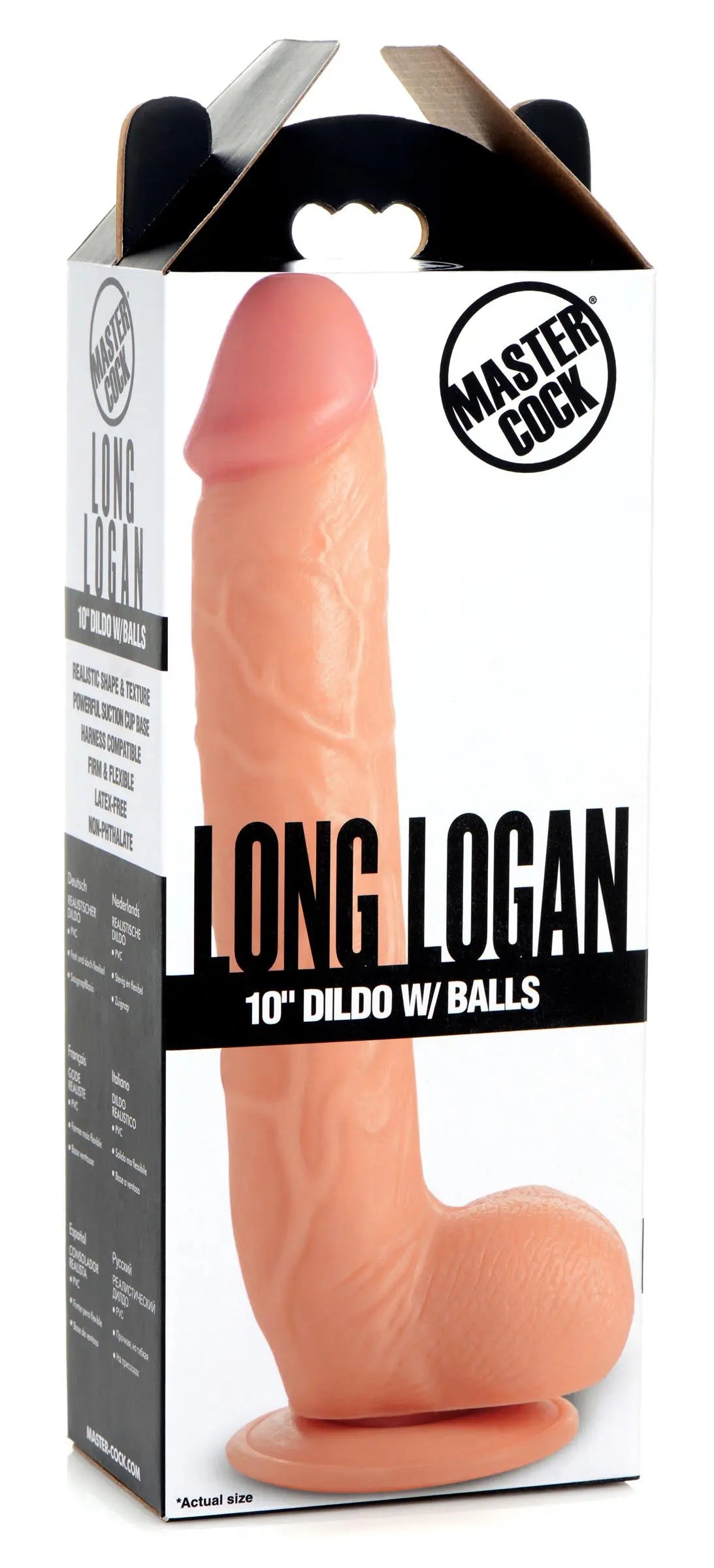 Long Logan 10 Inch Dildo With Balls - Light – body-safe materials | Fu'Cha Exotics