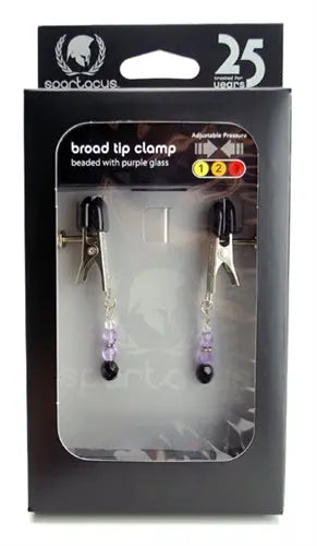 Adjustable broad-tip beaded clamps with purple beads, two-pack