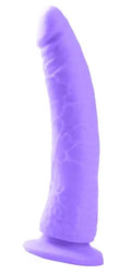 Purple slim curved dildo with a flared base
