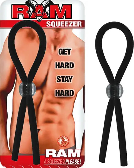 Black Ram Squeezer stress toy with two loop handles