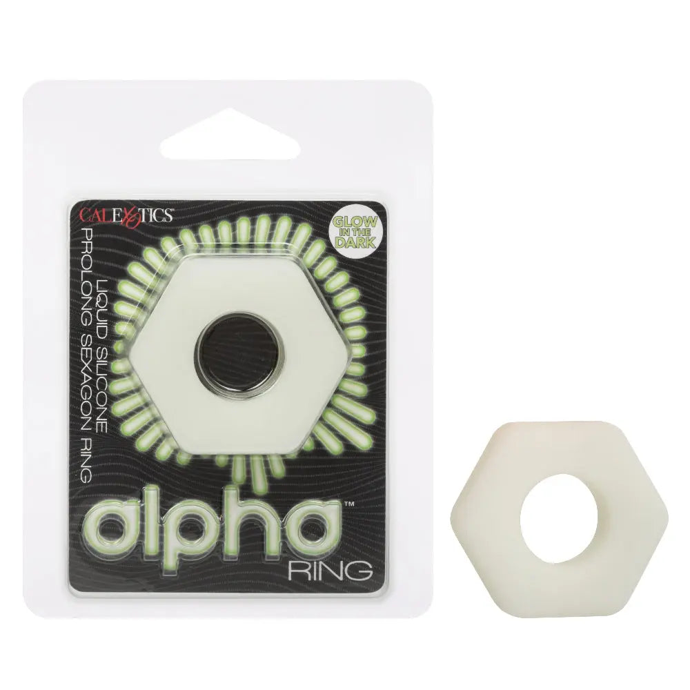 Alpha Glow-in-the-Dark Liquid Silicone Prolong Sexagon Ring - White – body-safe silicone fully waterproof | Fu'Cha Exotics