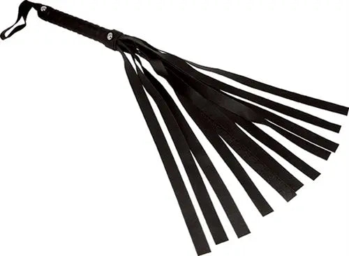 Faux leather flogger with black tassel straps and metal-stud ends