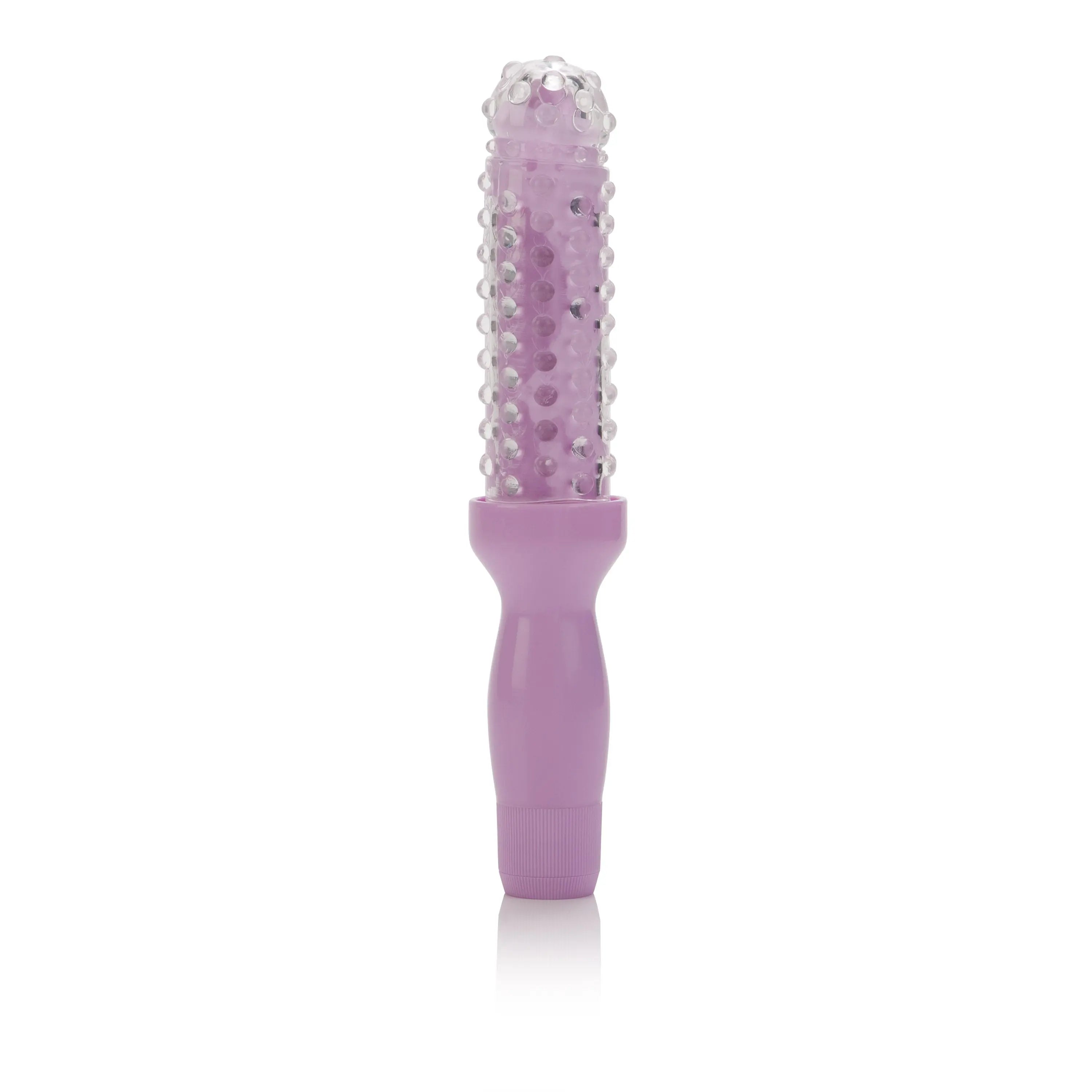 Purple locking vaginal dilator with ridged shaft and grip handle