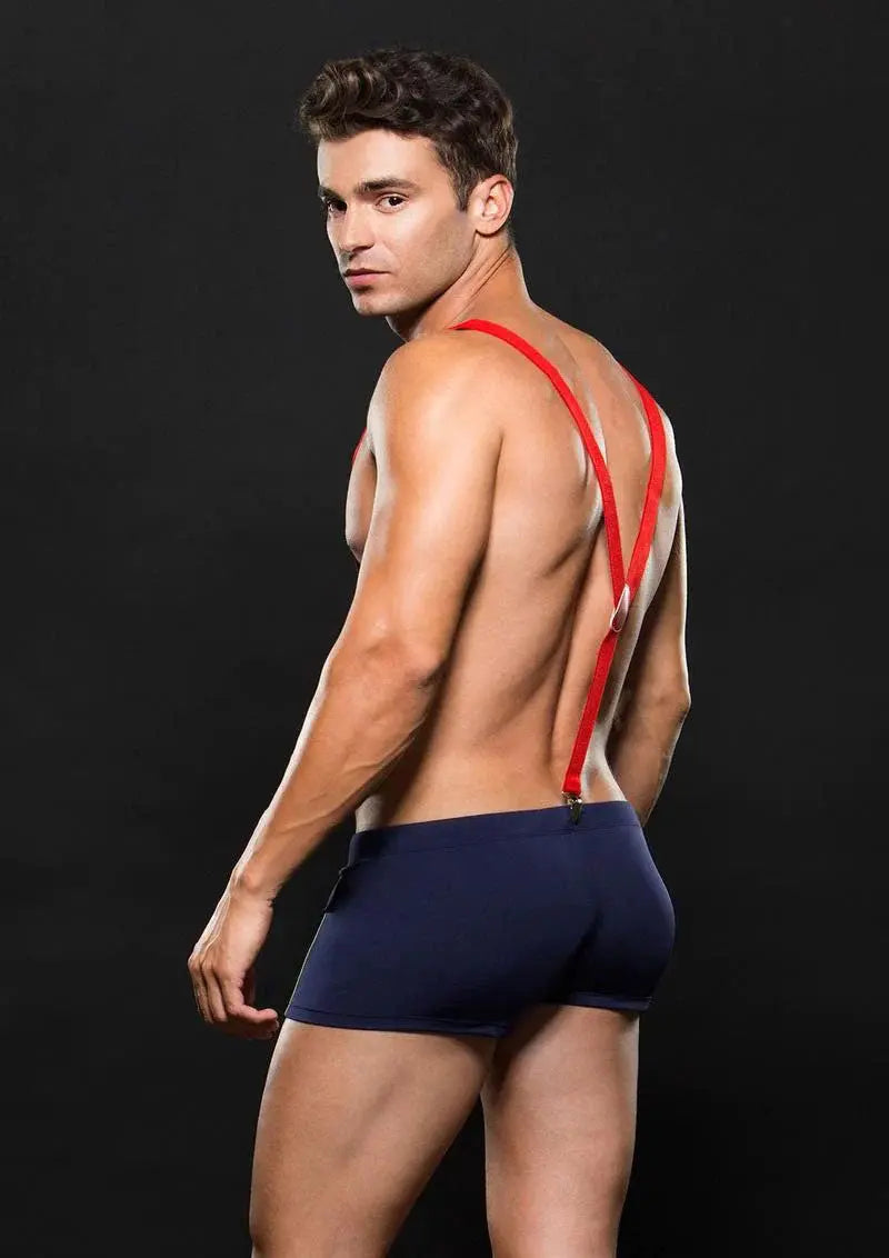 Fireman Bottom With Suspenders 2 Pc - Medium/large - Navy Blue/red – body-safe materials | Fu'Cha Exotics