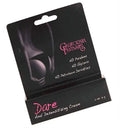 Anal desensitizing cream box, black with pink Dare logo and California panties info