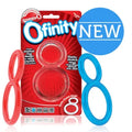 Assorted double-ring set in retail box with red and blue rings