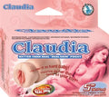 Claudia sex toy packaging box, pink with blue text and 5 in size label