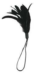 Black feather with two dangling ribbon ties