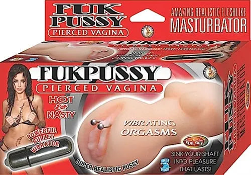 Flesh-colored pierced sex toy masturbator with vibrating handle
