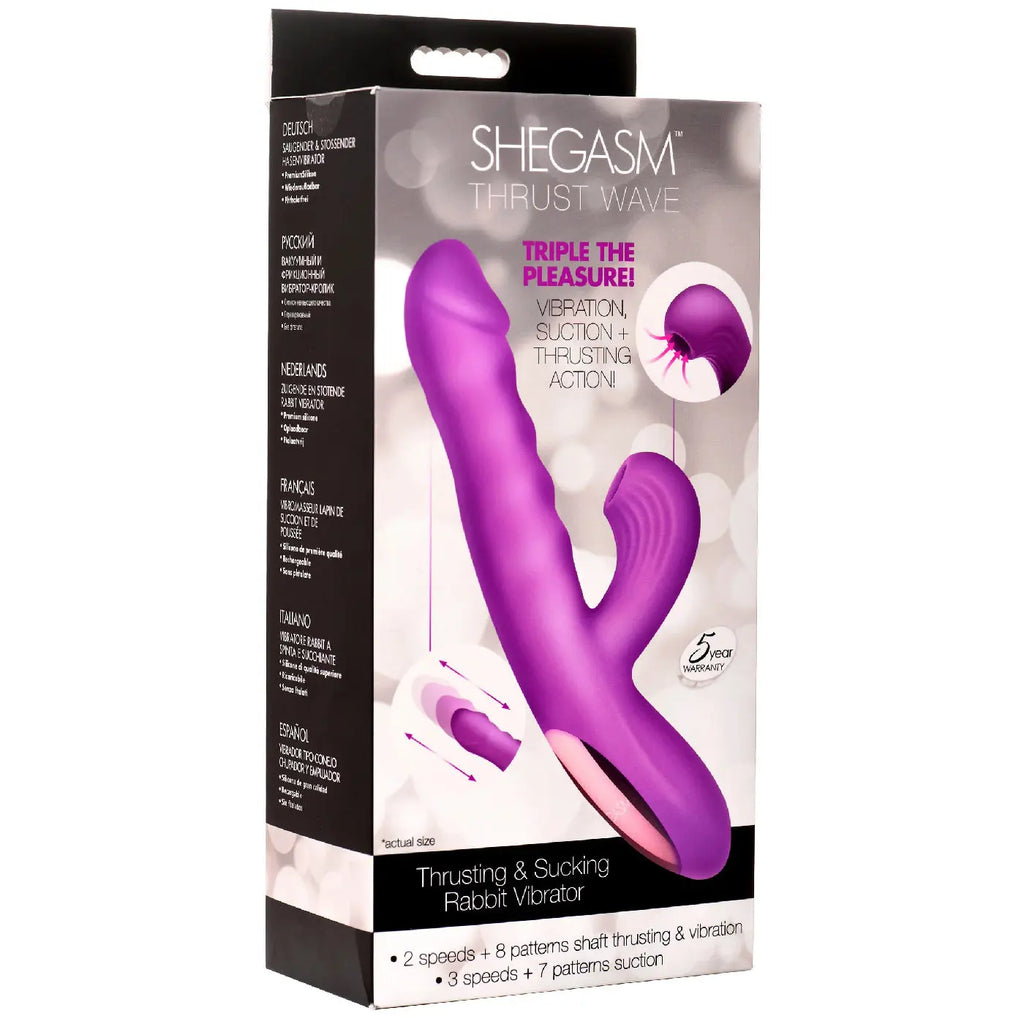 Thrust Wave Thrusting and Sucking Rabbit Vibrator - Purple – body-safe silicone 10 vibration modes | Fu'Cha Exotics