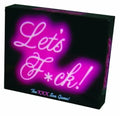 Game box with neon purple cursive lettering and heart-style graphic