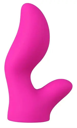 Pink silicone massage head with curved, ergonomic shape