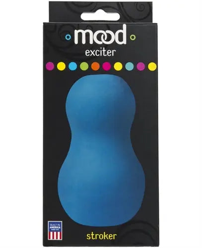Blue mood exciter stroker in box, black package with blue product silhouette.
