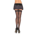 Sheer black thigh-high stockings with lace top and backseam