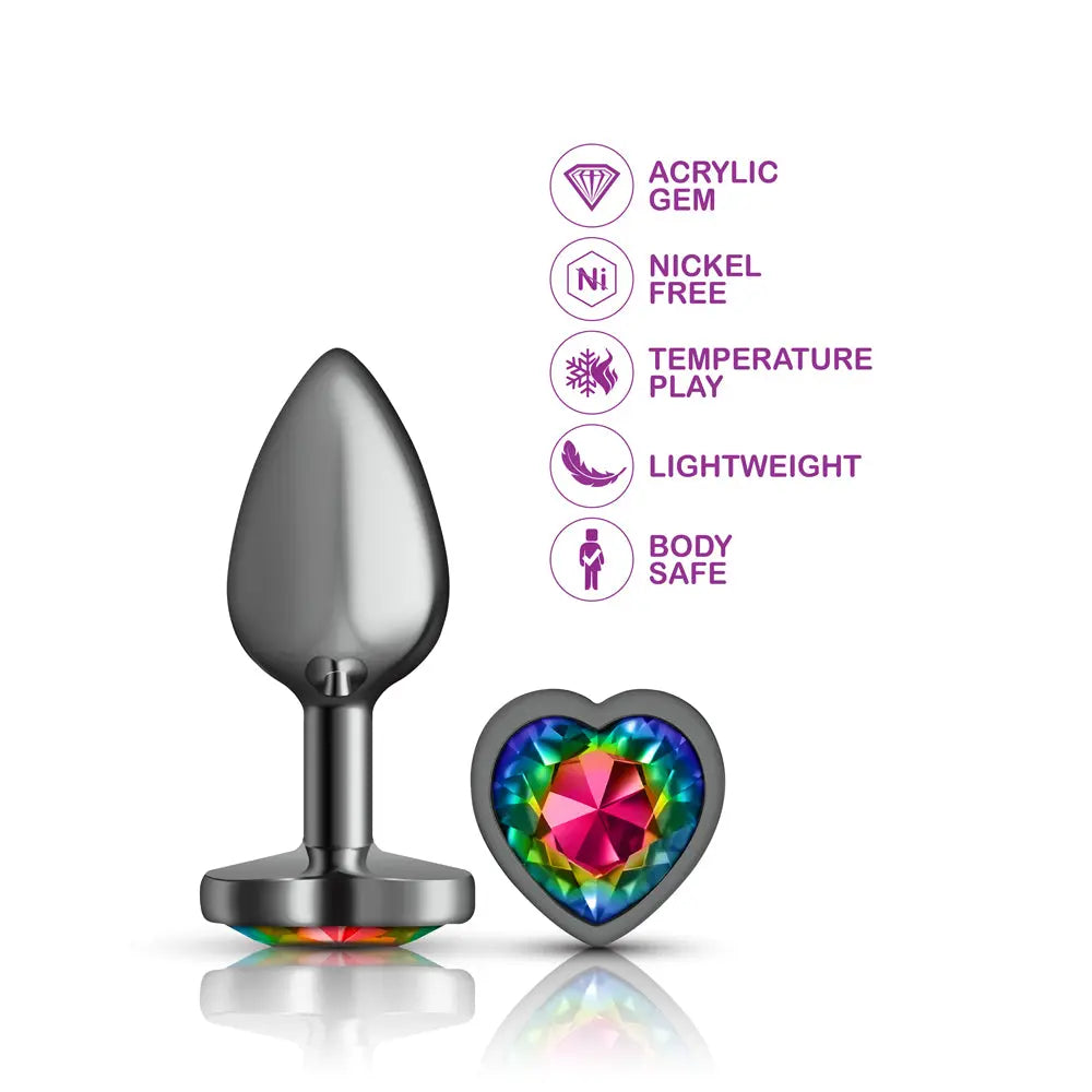 Rainbow Heart Gem Gunmetal Metal Plug - Lg – body-safe materials | Fu'Cha Exotics