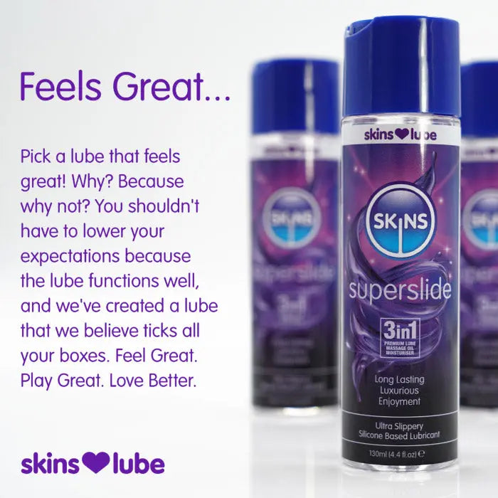 Skins Super Slide Silicone Based 3 in 1 Lubricant 4.4oz – body-safe materials | Fu'Cha Exotics