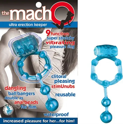 Blue vibrating erection-keeper ring with beads and waterproof design