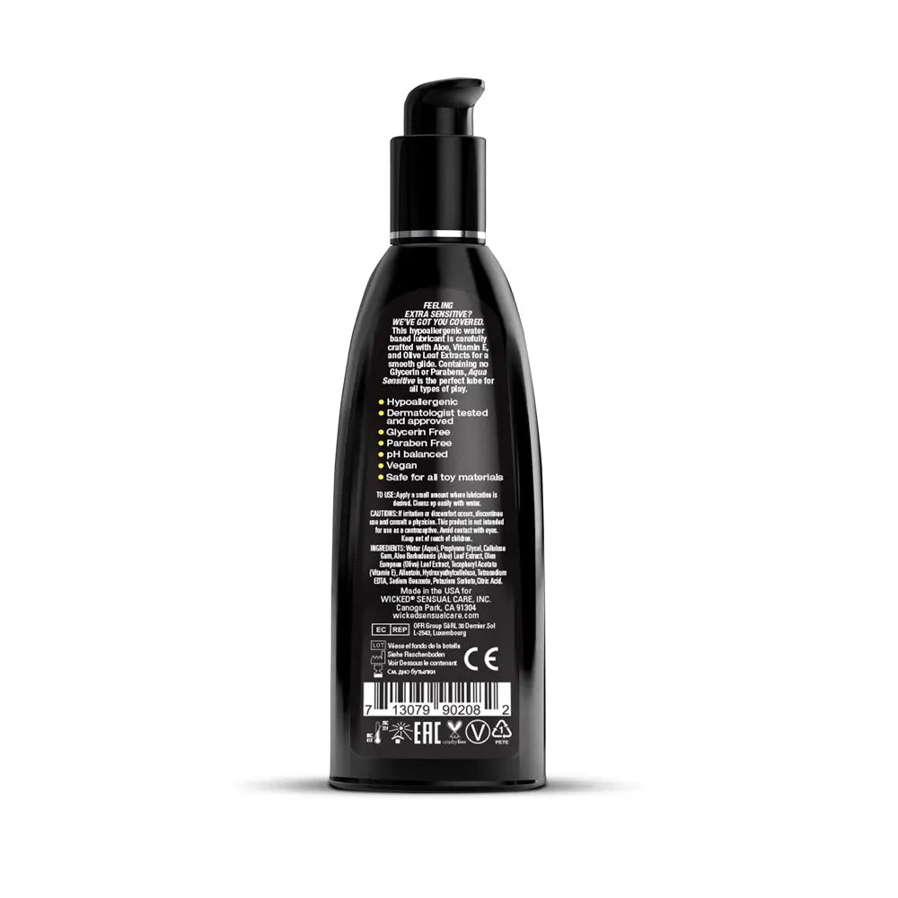 Aqua Sensitive Hypoallergenic Water Based Lubricant - 8 Fl. Oz. – body-safe materials | Fu'Cha Exotics