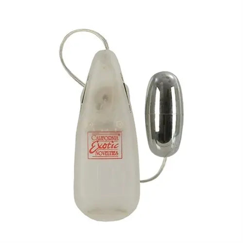 Clear teardrop bullet-shaped keychain case with metal loop and label