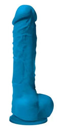 Blue 5-inch dildo with rounded base and smooth, textured surface