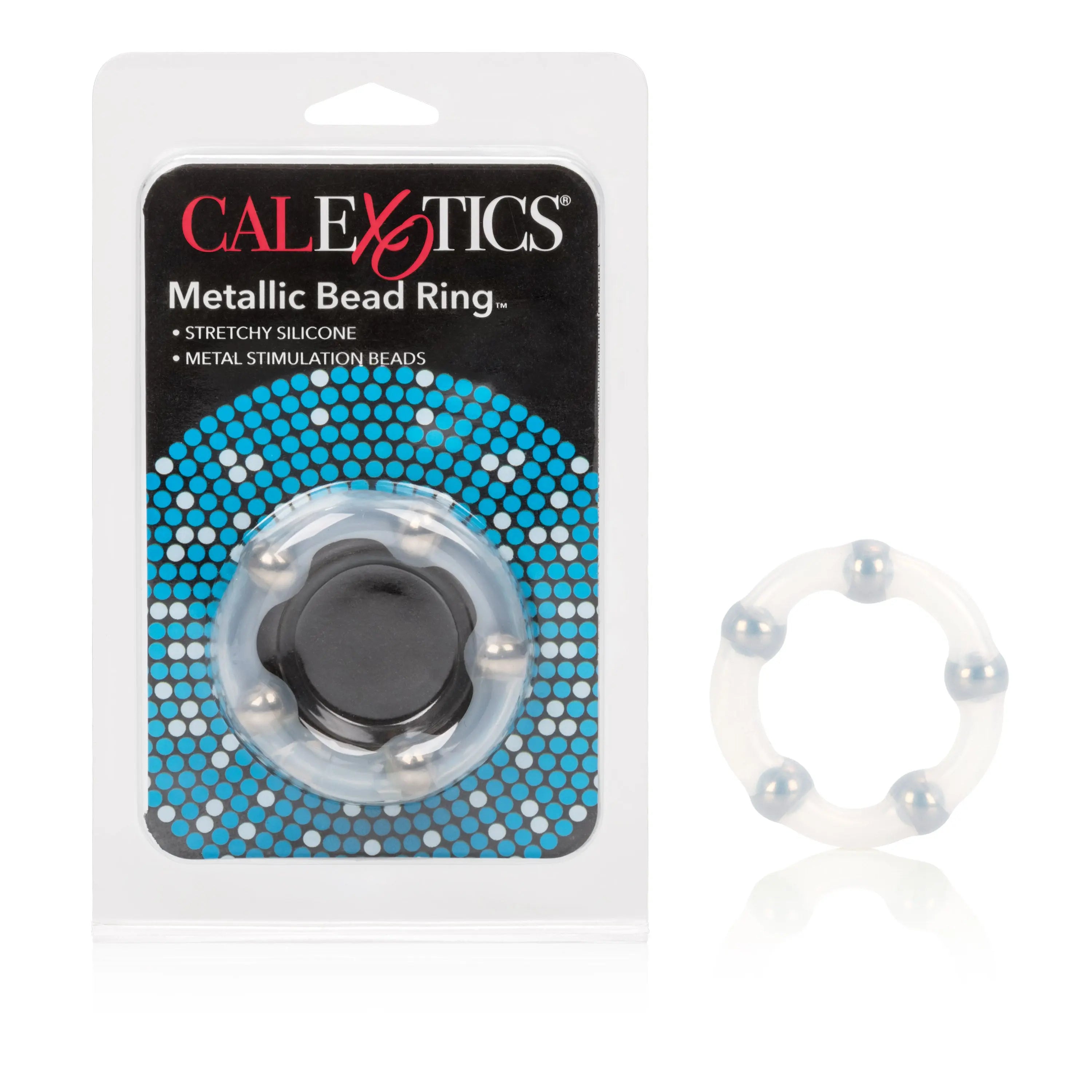 Metallic bead ring with silver-toned beaded circular band