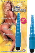 Blue mini unicorn-shaped pleasure toy, tapered shaft with flared base