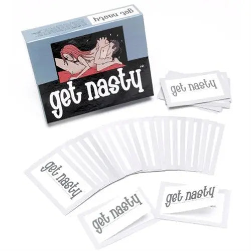 Get Nasty card deck with illustrated box and multiple white cards