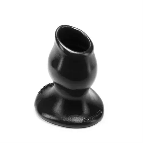 Black flared silicone butt plug with rounded tip