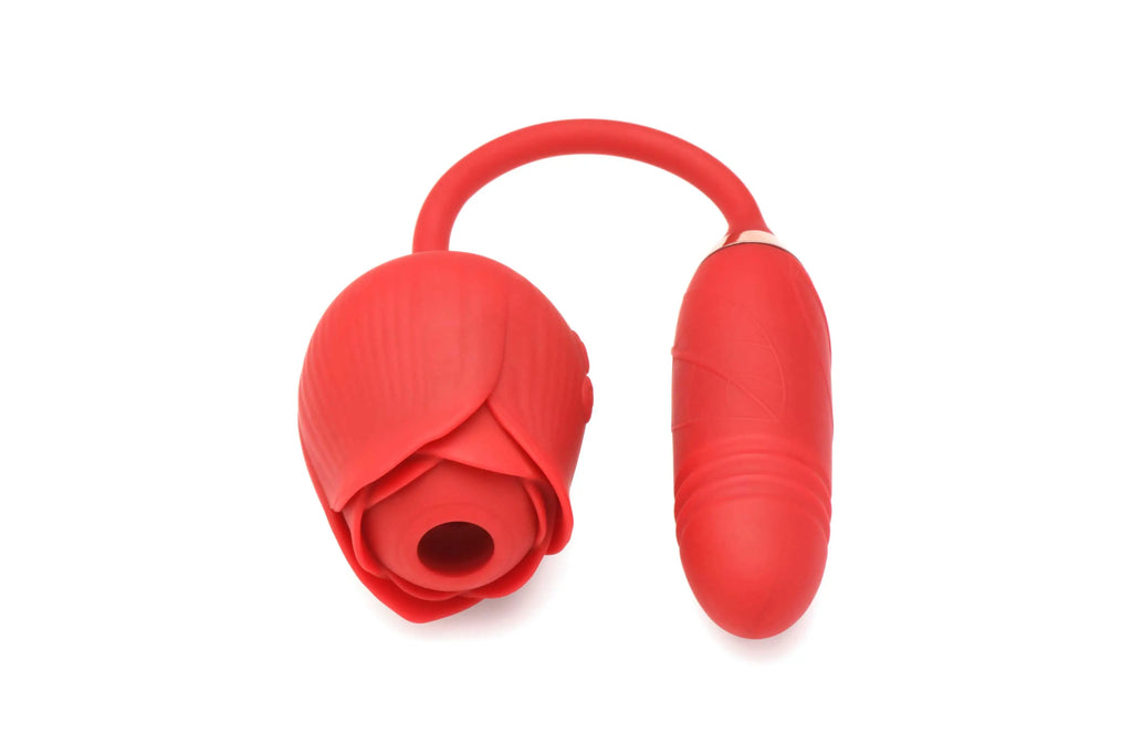 Bloomgasm Romping Rose Suction and Thrusting Vibrator - Red – body-safe materials | Fu'Cha Exotics