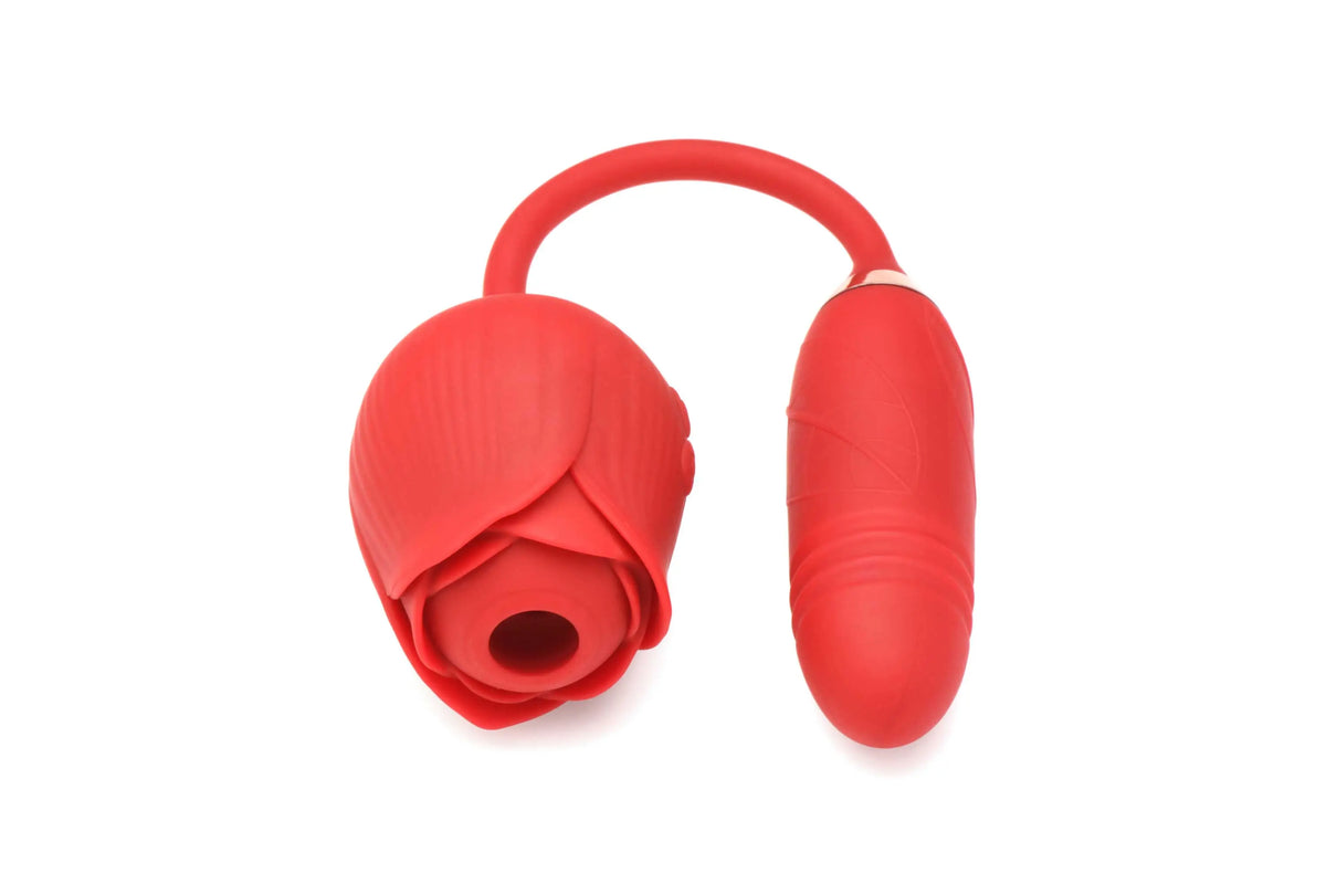 Bloomgasm Romping Rose Suction and Thrusting Vibrator - Red – body-safe materials | Fu'Cha Exotics