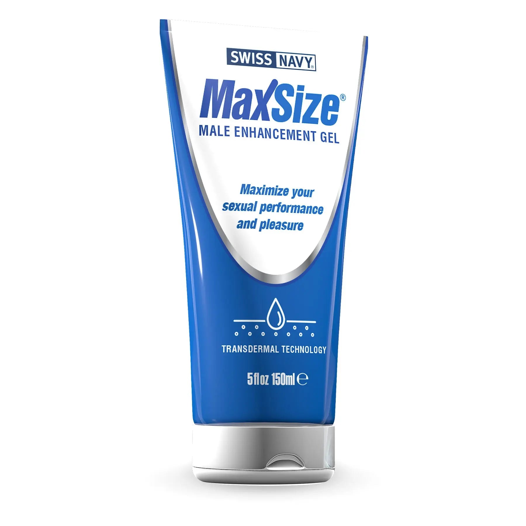 MaxSize male enhancement gel tube in Swiss Navy blue, 5 fl oz 150 ml