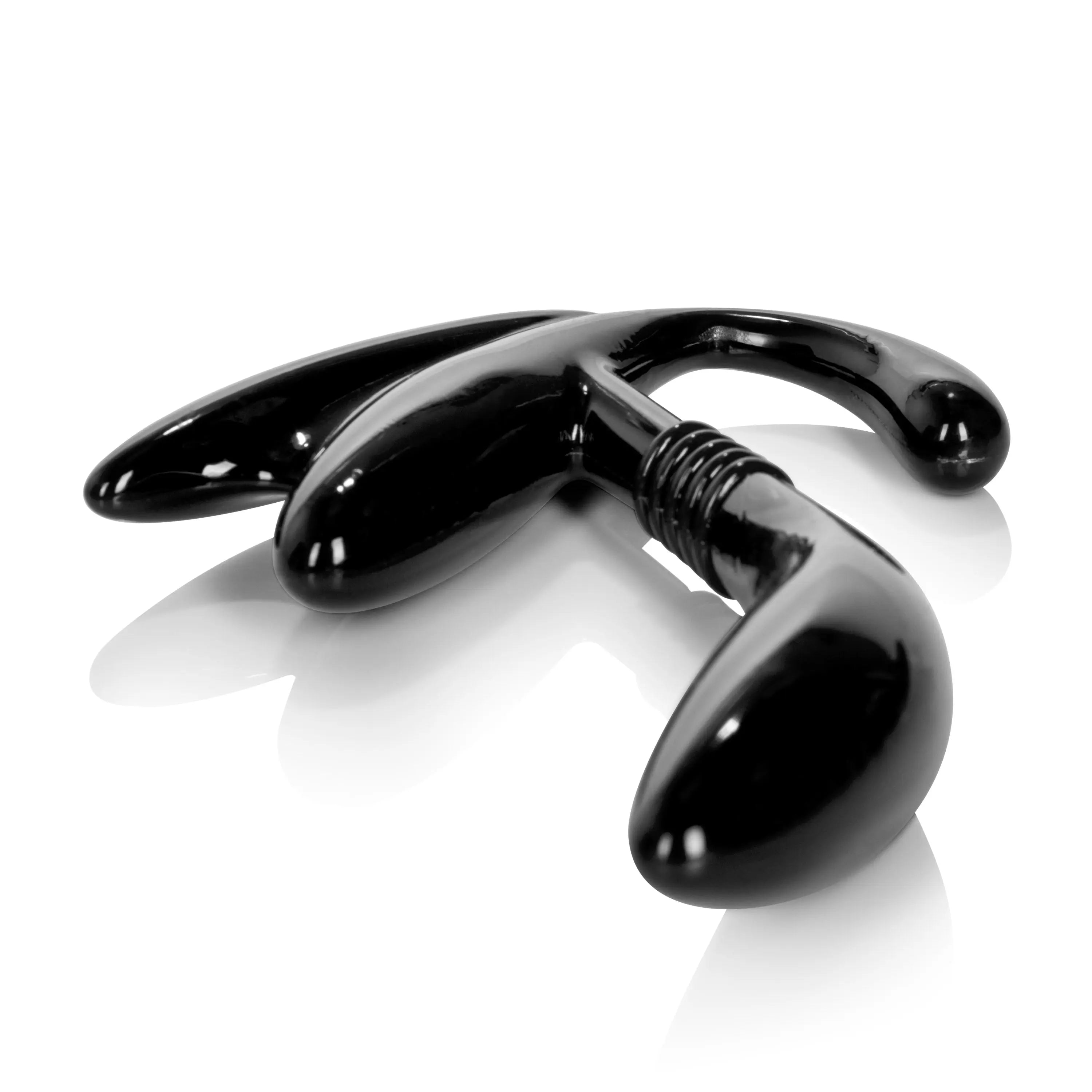 Black glossy pump handle with curved grip and coiled center