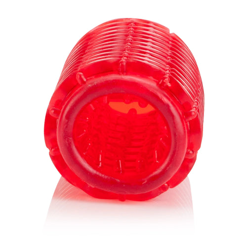 Red vibrating stroker device with translucent inner chamber