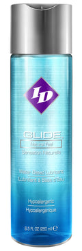 ID Glide 8.5 fl oz bottle with blue liquid and silver pump cap