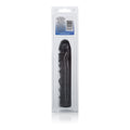 Black dildo in blister pack, ridged shaft with curved tip