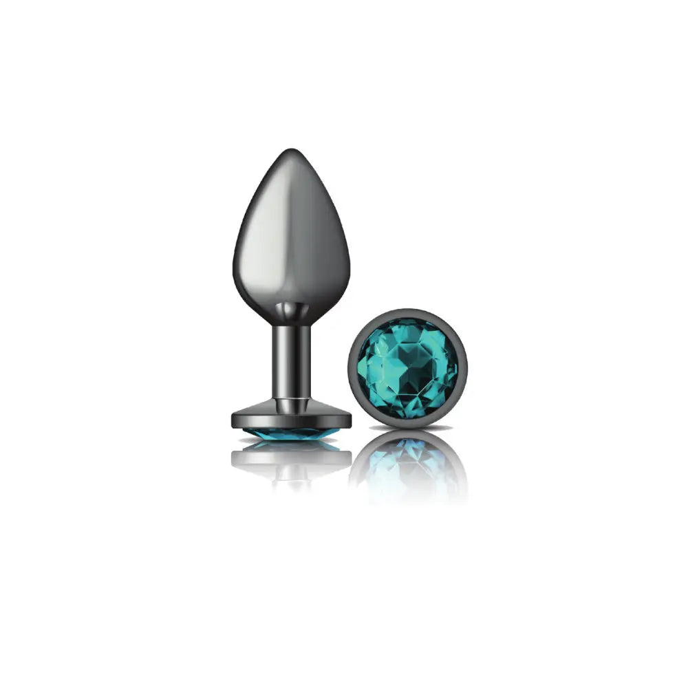 Teal Round Gem Gunmetal Metal Plug - Md – body-safe materials fully waterproof | Fu'Cha Exotics