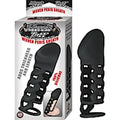 Black woven penis sheath with multiple small openings, contoured fit