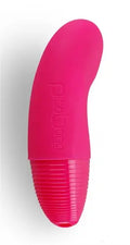 Cerise pink massager tip with embossed logo and ridged base