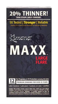 Maxx Large Flare condoms box, dark blue packaging with red and white text