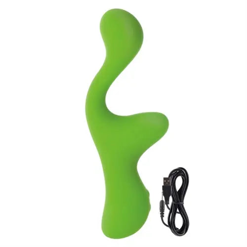 Green curved silicone massager with black power cord