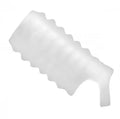 White tapered sheath with curved, scalloped edge