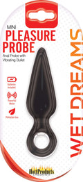Anal pleasure probe plug, black silicone, teardrop body with base ring