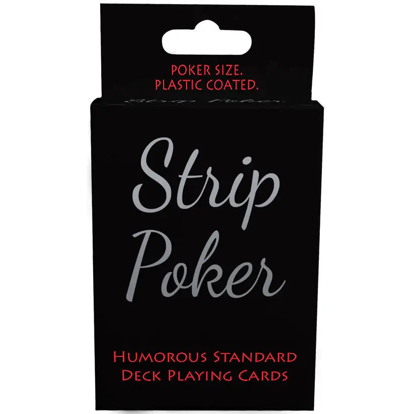 Playing card deck box, black with "Strip Poker" text