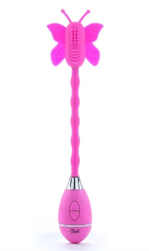 Pink butterfly-themed wand with ridged handle and bulb base